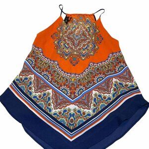 BCX Orange and Blue Patterned Tank Top
